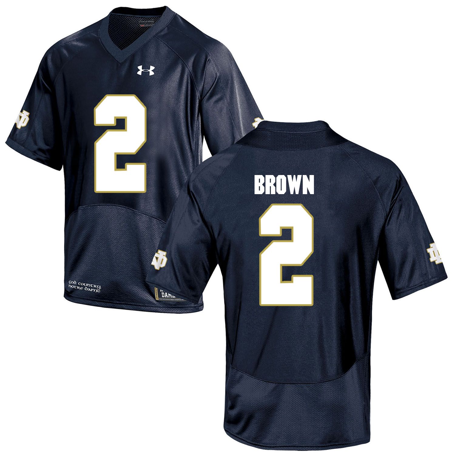 Men Norte Dame Fighting Irish #2 Brown Navy Blue Customized NCAA Jerseys